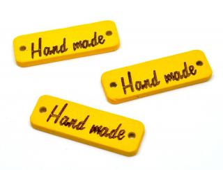 Dřevěná cedulka Hand made obdélník žlutá