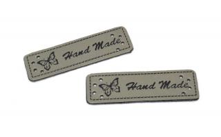 Koženková cedulka Hand Made motýl šedivá