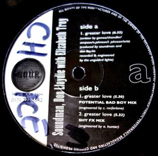12  Soundman &amp; Don Lloydie with Elisabeth Troy ‎– Greater Love (Deska je zvlněná, na začátku skáče jehla asi první 1 - 2 cm (UK, 1994, Jungle))