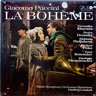 2xLP Giacomo Puccini, Ondrej Lenárd - La Bohème (V kartonovém boxu včetně brožury (36 stran). Obě desky jsou ve velmi pěkném stavu, jen pár jemných vlásenek. Box je lehce obnošený.)