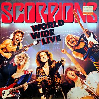 2xLP Scorpions ‎– World Wide Live (Desky jsou mírně ohrané, mnoho jemných vlásenek a pár velmi jemných kosmetických oděrek. Hrají bezvadně, výborný zvuk, jen mírný praskot mezi skladbami. Rozevírací obal je ve velmi pěkném stavu, pouze lehké stopy používá