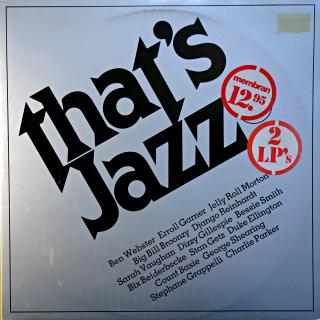 2xLP Various ‎– That's Jazz 1 (Desky jsou v pěkném stavu, pár vlásenek a povrchových oděrek. Rozevírací obal také v dobré kondici, jen stopa po stržené cenovce a mírně vytlačený obrys kotouče.)