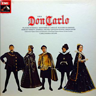 4xLP Verdi - Placido Domingo, Caballé, Raimondi - Don Carlo (V kartonovém boxu včetně brožury (28 stran). Všechny čtyři desky jsou ve velmi pěkném stavu, pár jemných vlásenek. Box jen lehce obnošený.)
