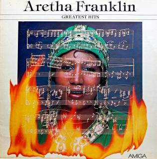 LP Aretha Franklin – Greatest Hits (Deska je v pěkném stavu. Jen velmi lehké, kosmetické stopy používání. Bezvadný a čistý zvuk i v tichých pasážích. Obal je pěkný s několika drobnými oděrkami a malou stopou po stržené cenovce na zadní straně.)