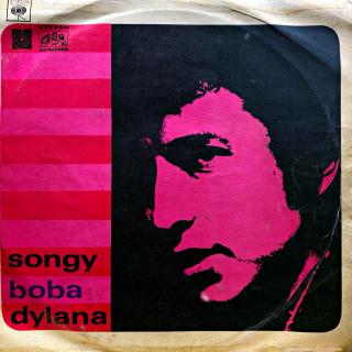 LP Bob Dylan ‎– Songy Boba Dylana (Deska je v horším stavu s oděrkami. Jednou mi skočila jehla, jinak hraje dobře místy s výraznějším praskotem. Obal hodně obnošený, olepený páskou viz foto. (Kompilace, Czechoslovakia, Stereo, 1968, Folk Rock, Acoustic, F