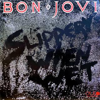 LP Bon Jovi ‎– Slippery When Wet (Deska je ohraná s mnoha vlásenkami. Hraje fajn, velmi dobrý zvuk, jen mírný praskot v pasážích mezi skladbami. Obal je v pěkném stavu, pouze velmi lehké stopy používání.)