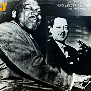 LP Count Basie, Lester Young – Count Basie And Lester Young At Newport (Deska je v krásném a lesklém stavu, jen pár jemných vlásenek pod ostrým světlem. Bezvadný a čistý zvuk i v pasážích mezi skladbami. Obal je taky lesklý a ve výborné kondici.)