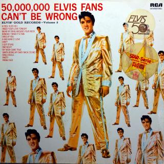 LP Elvis Presley ‎– 50,000,000 Elvis Fans Can't Be Wrong, Vol. 2 (Deska mírně ohraná, mnoho jemných vlásenek a několik jemných povrchových oděrek. Hraje fajn, stále bezvadný a čistý zvuk. Na obalu jen drobné stopy používání.)