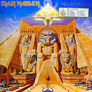 LP Iron Maiden – Powerslave (Deska je trochu ohraná, mnoho jemných vlásenek a dvě malé, kosmetické oděrky. Bezvadný a čistý zvuk, jen mírný praskot mezi skladbami. Obal je pěkný, kousek (3 cm) proseknutá hrana. Orig. vnitřní obal s potiskem má taky prosek