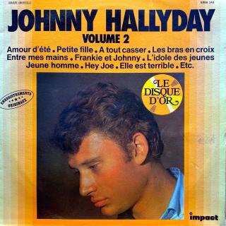 LP Johnny Hallyday ‎– Volume 2 (Deska je hodně ohraná, mnoho jemných vlásenek i pár drobných povrchových oděrek. Nicméně hraje stále dobře, jen mírný praskot v záznamu. Obal ve velmi pěkném stavu.)