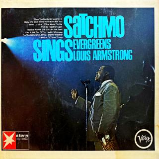 LP Louis Armstrong – Satchmo Sings Evergreens (Deska je v krásném stavu, jen pár velmi jemných vlásenek. Hraje bezvadně, výborný zvuk, mírný praskot mezi skladbami. Obal je vzhledem ke stáří velmi pěkný s nevýraznou stopou od vlhkosti v pravém dolním rohu