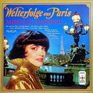LP Mireille Mathieu – Welterfolge Aus Paris (Deska je v pěkném a lesklém stavu s několika vlásenkami. Hraje výborně, bezvadný a čistý zvuk i v pasážích mezi skladbami. Obal je v perfektní kondici.)