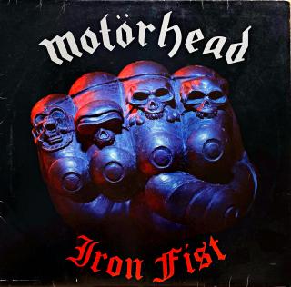 LP Motörhead ‎– Iron Fist (Deska je hodně ohraná, posetá vlásenkami i několik jemných povrchových škrábanců. Hraje stále dobře s mírným praskotem v záznamu, v tichých pasážích praskot výraznější. Obal v dobrém stavu s drobnými oděrkami na hranách. Orig. v