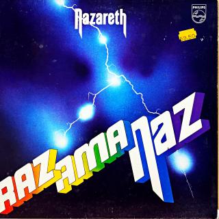LP Nazareth – Razamanaz (Deska je v krásném a lesklém stavu, téměř perfektní, jen pár ultra-jemných vlásenek. Hraje skvěle, výborný a čistý zvuk i v pasážích mezi skladbami. Rozevírací obal je taky pěkný, jen lehké stopy používání a cenovka na čelní stran