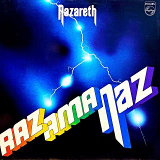 LP Nazareth – Razamanaz (Deska je v pěkném a lesklém stavu, jen lehce ohraná s jemnými vlásenkami. Hraje skvěle, výborný a čistý zvuk i v pasážích mezi skladbami. Obal je krásný a lesklý, pár drobných jemných oděrek na hranách.)