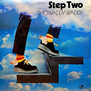 LP Showaddywaddy – Step Two (Deska je mírně ohraná s vlásenkami. Hraje fajn, velmi dobrý zvuk, jen mírný praskot v tichých pasážích. Obal je pěkný a lesklý, pár drobných oděrek.)