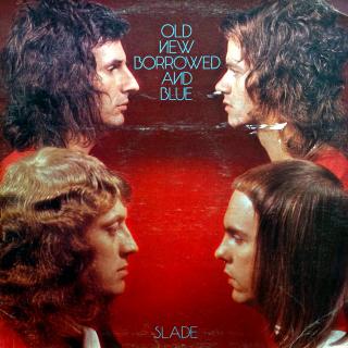 LP Slade ‎– Old New Borrowed And Blue (Deska je mírně ohraná, mnoho jemných vlásenek. Hraje fajn, mírný praskot v tichých pasážích. Rozevírací obal v pěkném stavu, jen lehké stopy používání. Ty bílé skvrnky v pravé horní části obalu se mi nakonec podařilo