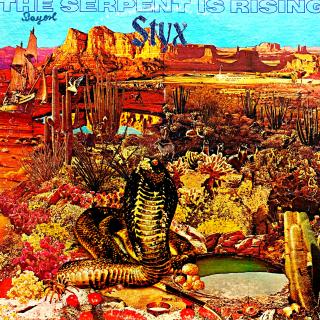 LP Styx – The Serpent Is Rising (Deska je v pěkném a lesklém stavu, lehce ohraná s vlásenkami a několika drobnými povrchovými oděrkami. Hraje bezvadně, výborný a čistý zvuk. Obal je mírně obnošený s výraznějšími oděrkami na hranách.)