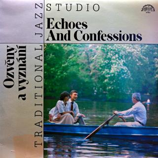 LP Traditional Jazz Studio ‎– Ozvěny A Vyznání - Echoes And Confessions (Deska jen lehce ohraná s jednou malou povrchovou oděrkou. Hraje fajn, bezvadný zvuk. Obal v perfektní kondici (Album, Czechoslovakia, 1987, Ragtime, Dixieland, Swing))