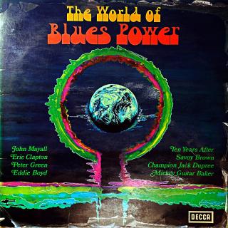LP Various ‎– The World Of Blues Power (Včetně insertu (4 strany, svázáno). Deska je ohraná, mnoho jemných vlásenek. Výraznější praskot v záznamu. Rozevírací obal je obnošený.)