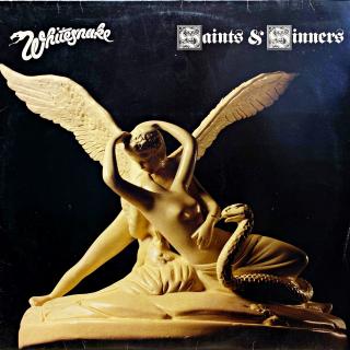 LP Whitesnake ‎– Saints &amp; Sinners (Deska v pěkném stavu, jen velmi lehké stopy používání. Bezvadný a čistý zvuk i v pasážích mezi skladbami. Obal je mírně obnošený s lehkými oděrkami na hranách. Potisk je z obou stran pěkný. Orig. vnitřní obal s potis