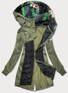Dámská dlouhá mikinová bunda s kapucí zelená