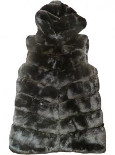 Dámská luxusní vesta kožešinová s kapucí černá