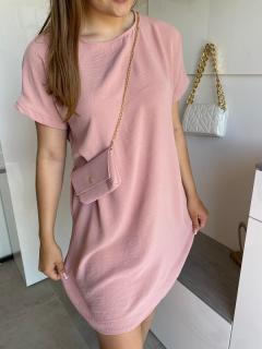 Letní Basic šaty UNI s kabelkou růžové