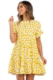 Letní květované šaty žluté volné vel.M (Velikost : M)