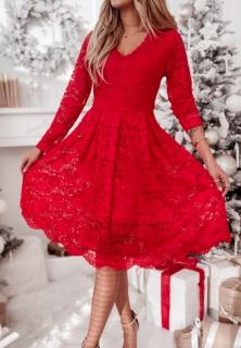 Společenské šaty krajkové červené Adele