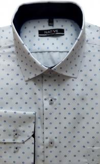 Pánská košile (bílá) s dlouhým rukávem, vel. 41/42 - N215/332 (Bílá košile s modrým potiskem)