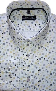 Pánská košile (bílá) s dlouhým rukávem, vel. 41/42 - N225/337 (Bílá košile s geometrickým potiskem)