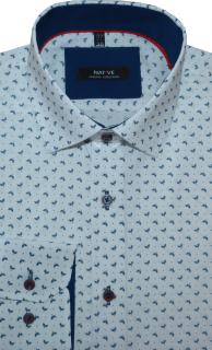 Pánská košile (bílá) s dlouhým rukávem, vypasovaná, vel. 37/38 - N185/801 (Pánská košile bílá s modrým potiskem, vypasovaná)