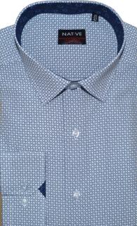 Pánská košile (bílá s potiskem) s dlouhým rukávem, vel. 41/42 - N185/106 (Pánská košile bílá s modrým potiskem)