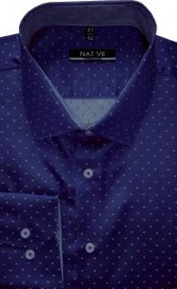 Pánská košile (modrá) s dlouhým rukávem, vel. 45/46 - N225/331 (Tmavě modrá košile s vytkávaným drobným vzorkem bílé barvy.)