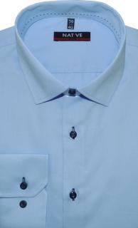 Pánská košile (modrá) s dlouhým rukávem, vypasovaná, vel. 39/40 - N185/811 (Vypasovaná pánská košile světle modrá s tmavými knoflíky)