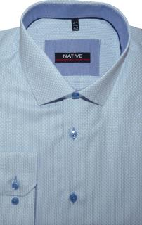 Pánská košile (modrá) s dlouhým rukávem, vypasovaná, vel. 39/40 - N185/913 (Vypasovaná pánská košile s károvaným vzorem)