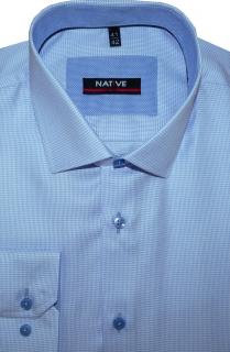 Pánská košile (modrá) s dlouhým rukávem, vypasovaná, vel. 43/44 - N185/914 (Vypasovaná pánská košile s vytkávaným vzorkem)