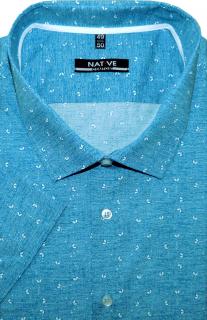 Pánská košile (modrá) s krátkým rukávem, vel. 39/40 - Native N180/313 (Nadměrná košile Native s modrým potiskem - kráký rukáv)