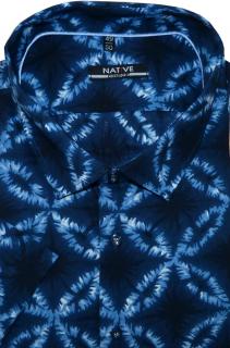 Pánská košile (modrá) s krátkým rukávem, vel. 41/42 - Native N180/314 (Košile Native s modrým potiskem - kráký rukáv)