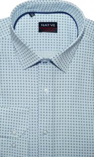 Pánská košile (potisk) s dlouhým rukávem, vypasovaná, vel. 39/40 - N185/603 (Pánská košile bílá s modrým potiskem, vypasovaná)