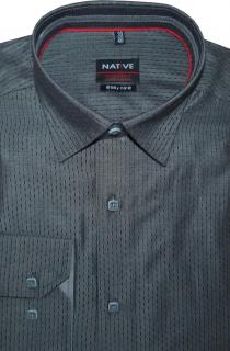 Pánská košile (šedá) s dlouhým rukávem, vel. 39/40 - N175/007 (Šedá košile s vytkávaným vzorkem)