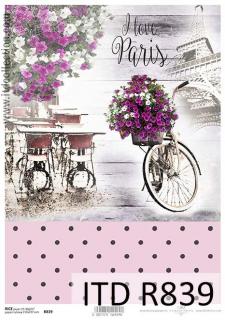I love Paris, puntíky, kolo, květiny