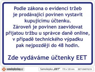 EET elektronická evidence tržeb, samolepka 17 x 12 cm (EET elektronická evidence tržeb, samolepka 17 x 12 cm)