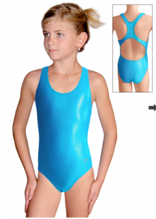 Dívčí sportovní plavky jednodílné PD622 tyrkysová metalíza