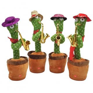 Plyšový tančící a mluvící kaktus se saxofonem na baterie (Interaktivní kaktus opakující slova i zvuky)