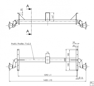 Náprava AL-KO UBR  700-5 (750 kg) a=1092 mm, c=1420 mm, 100x4, patky 159 (Agados