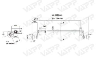 Náprava KNOTT VG 7 (750 kg) b=1500 mm, c=1930 mm, 100x4, patky 55