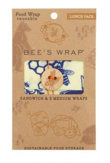 Voskovaný ubrousek Bee's wrap Lunchpack Bee's & Bears (Sada 3 kusů)