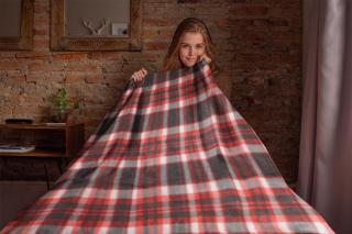 Fleecová deka - červené káro (rozměr 100x140 cm)